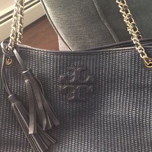 Tory Burch Thea Straw Tote (Navy)
